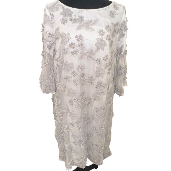 NWT Sundance Women  Floral Applique Embroidery Sheer Gray Dress L Party Holiday - Picture 1 of 11